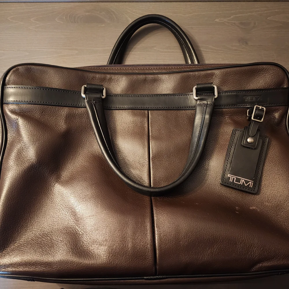 TUMI Brown Leather Laptop Briefcase Men's Bag